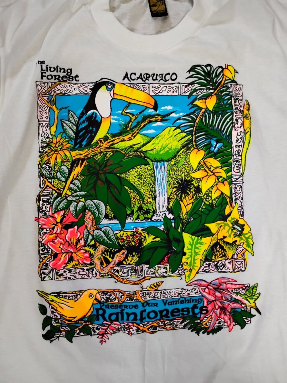 Deadstock Vintage 90s Living Rainforest Protection Neon T-Shirt